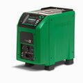 Green and black compressor with brand logo on a white background