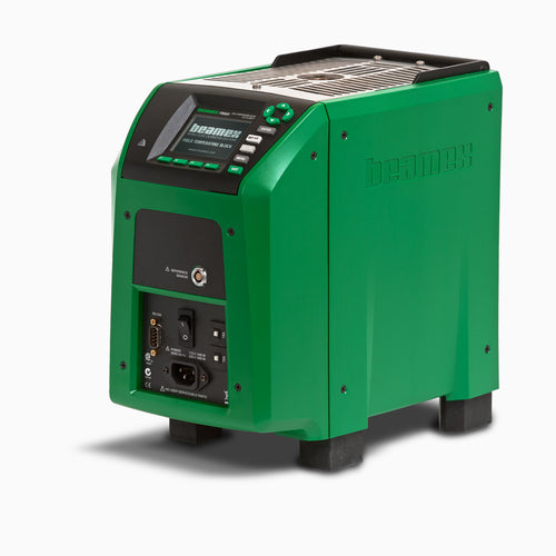 Green and black compressor with brand logo on a white background