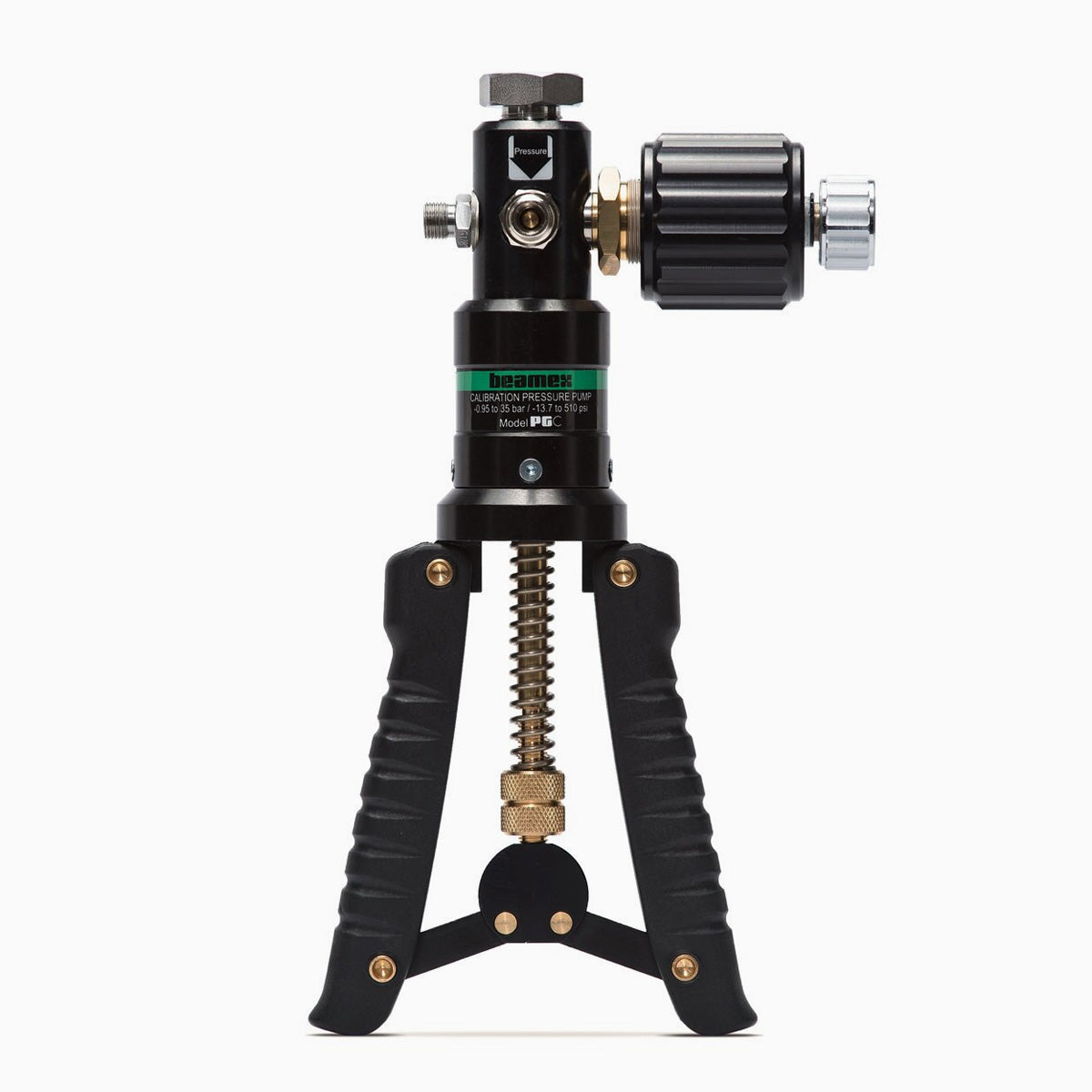 Black and gold airbrush compressor on a white background
