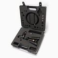 Black toolbox with tools inside on a white background
