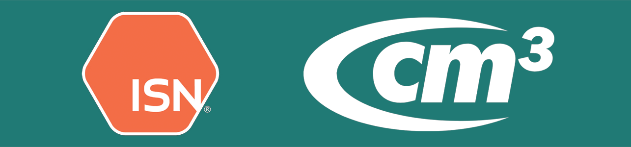 Logos of ISN and cm3 on a teal background