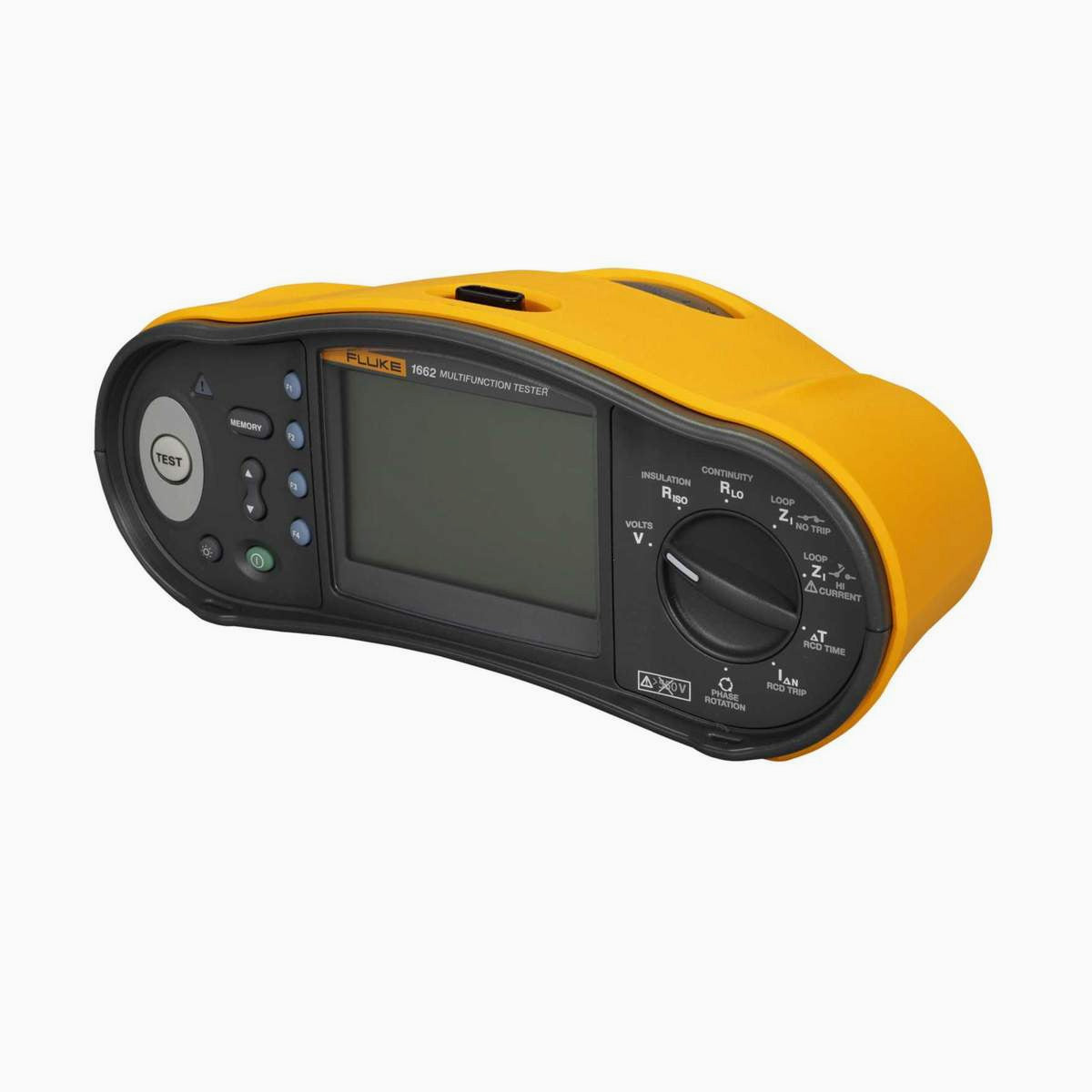 Yellow and black multimeter on a white background