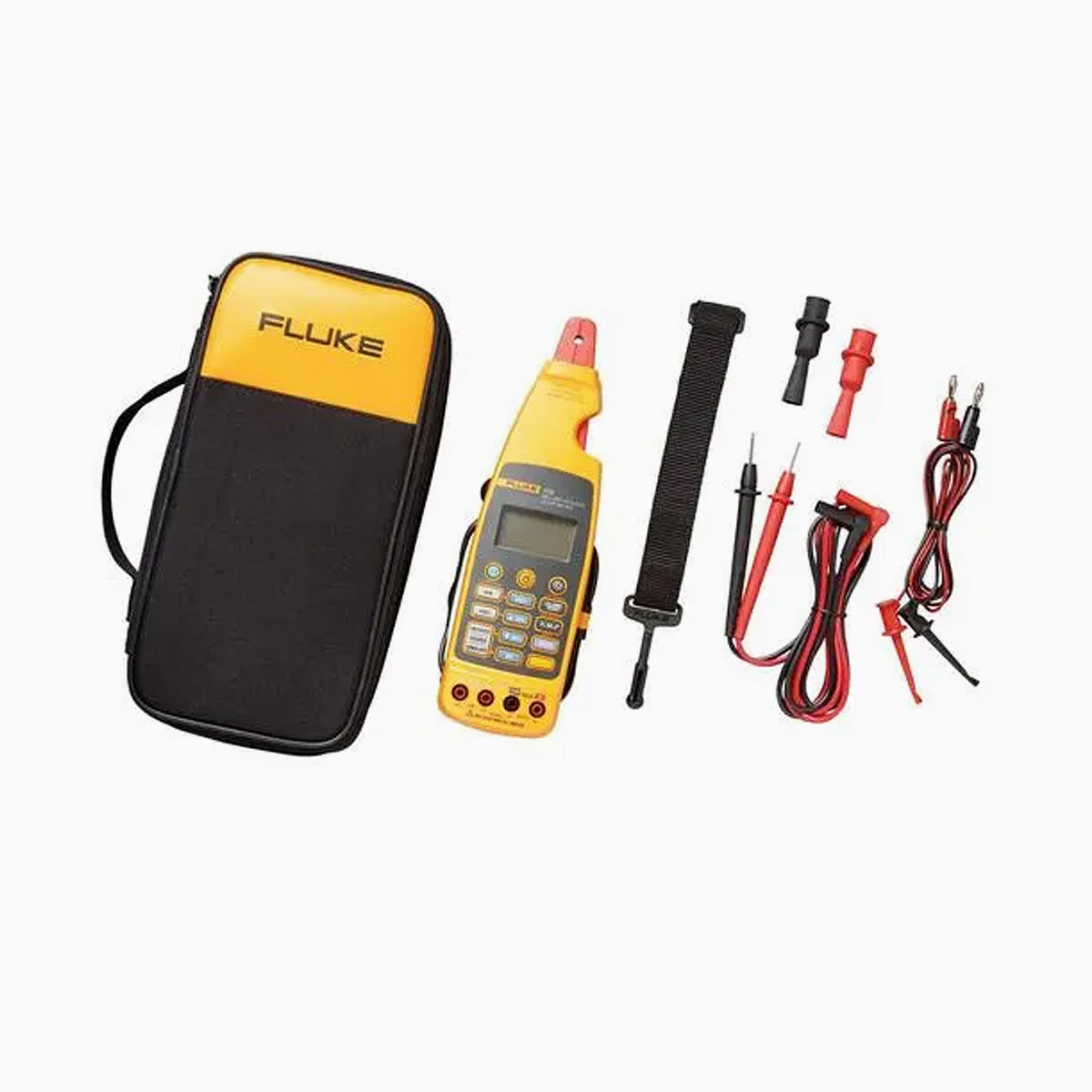 Fluke digital multimeter with accessories on a white background