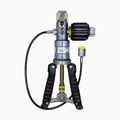 Pressure washer gun with black handle and various nozzles on a white background