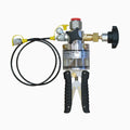 Handheld pressure pump with hose on a white background