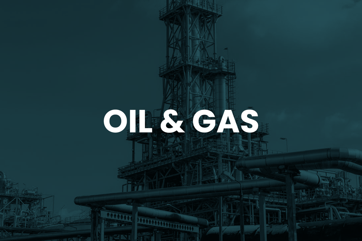 Oil and gas industrial facility with 'OIL & GAS' text overlay